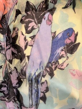 Bird motif Infinity Scarf in Tropical Mint, Coral & Black, beautiful pattern!